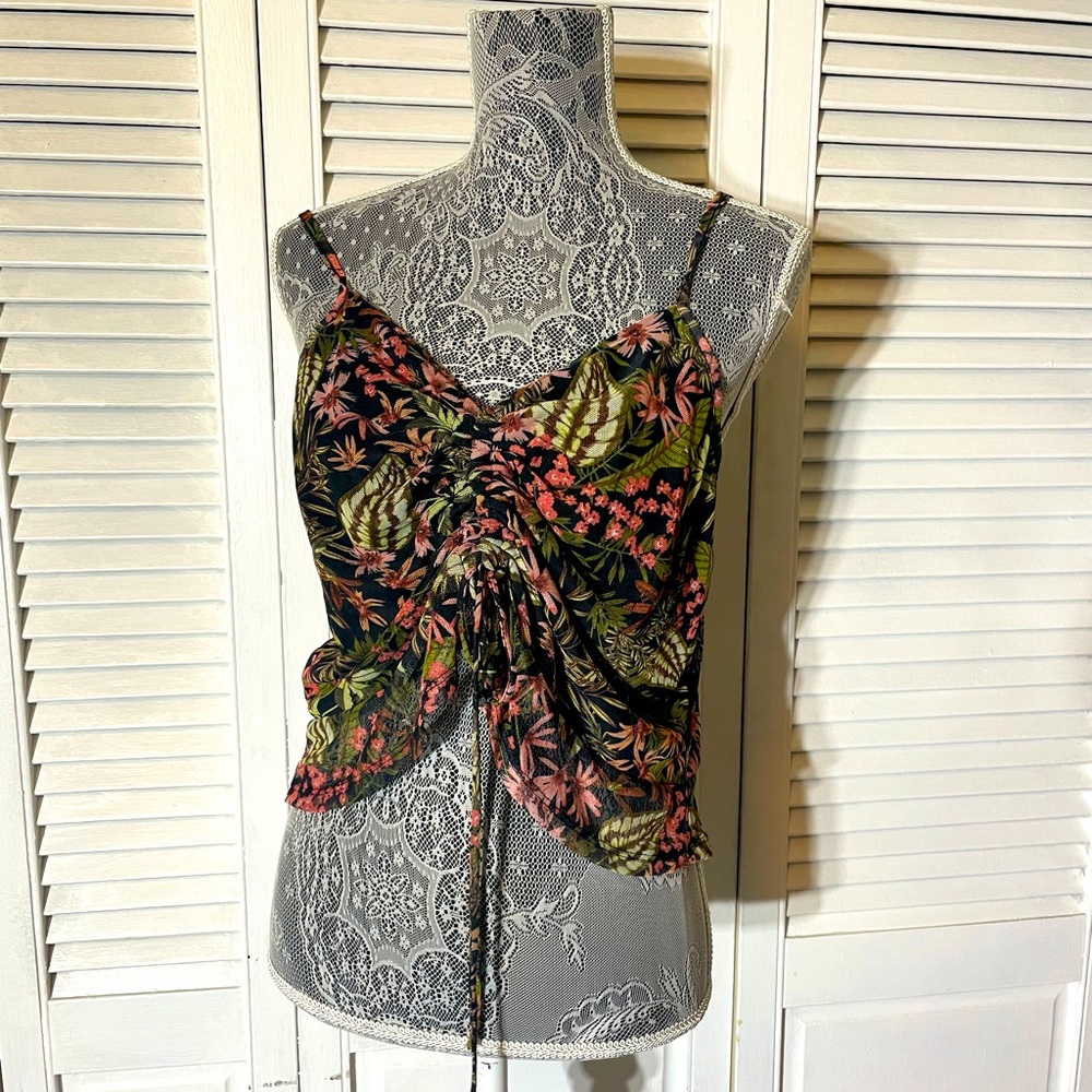 Tropical cinch front crop tank